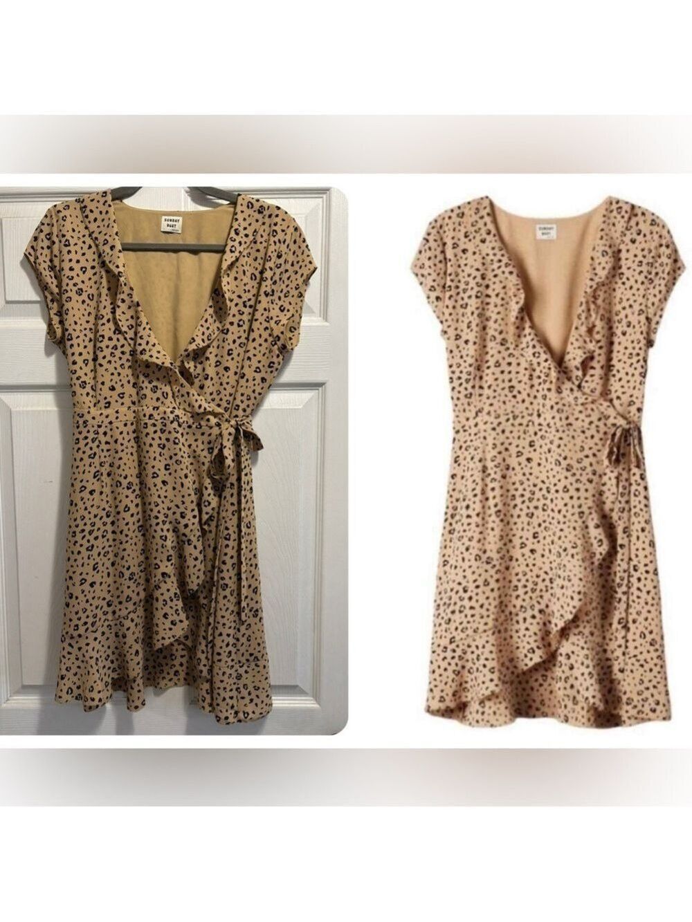 Aritzia Sunday Best Savoy Ruffle Wrap Dress Black and Tan Animal Print Size 4